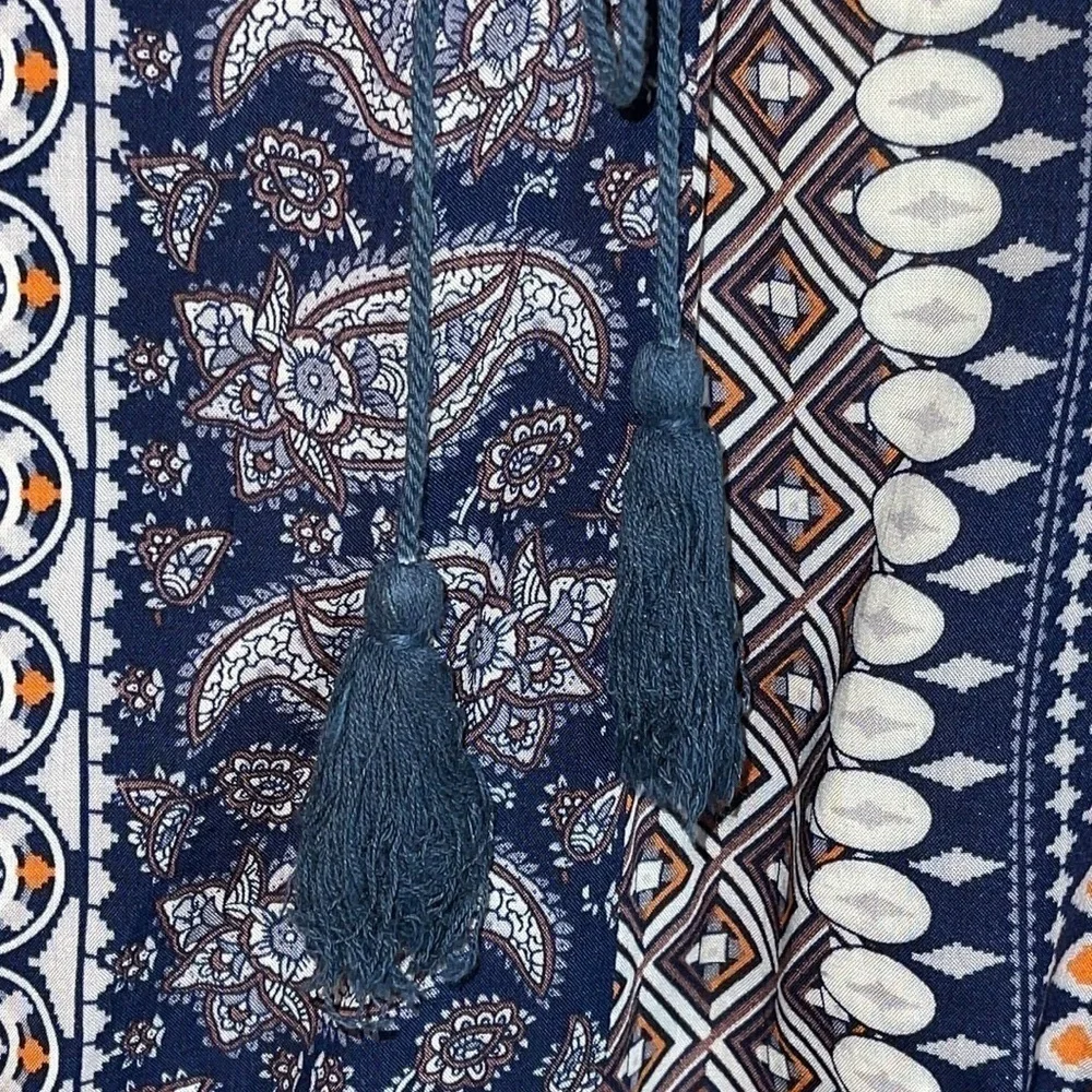 NWT Anthropologie HAZEL Blue & Orange Bohemian Style Blouse Sz. S